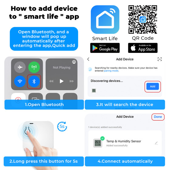 Безжичен Bluetooth термометър и влагомер за дома